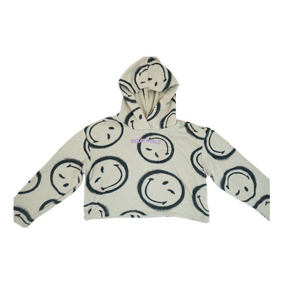 H&M HM Smiley World Collection Beige Cropped Sweatshirt Women's Size 8/10‎ - Picture 3 of 4